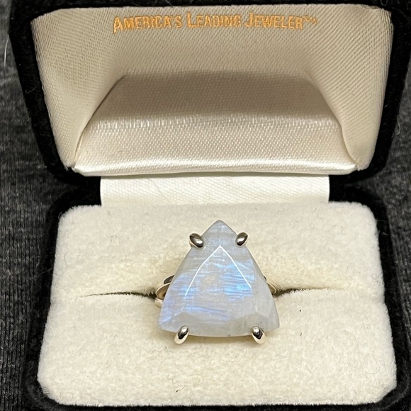 Statement Moonstone Ring, Trillion Cut Stone in Sterling Silver - Picture 10 of 15